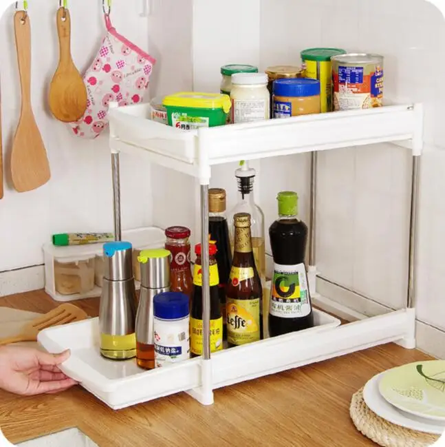 

Double Layer Spices Organizer With Drawer Floor Seasoning Storage Rack