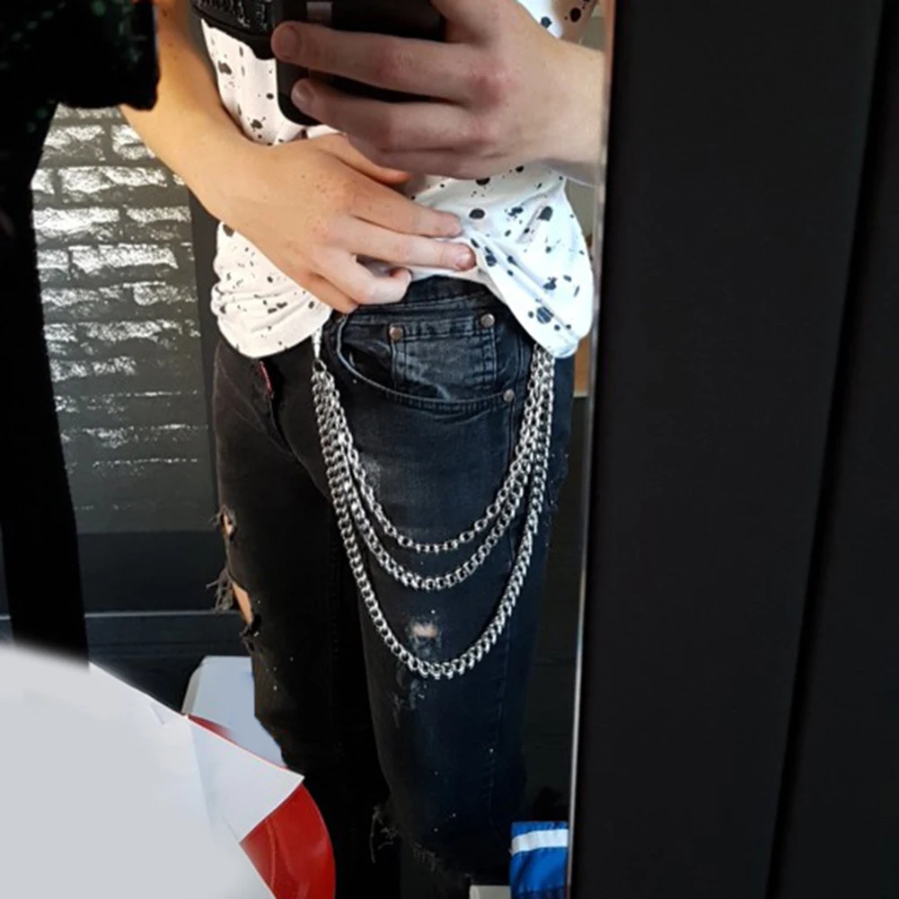 1-3Layer Rock Punk Hook Брюки Пояс звено цепи металлический кошелек серебряная цепь Модные