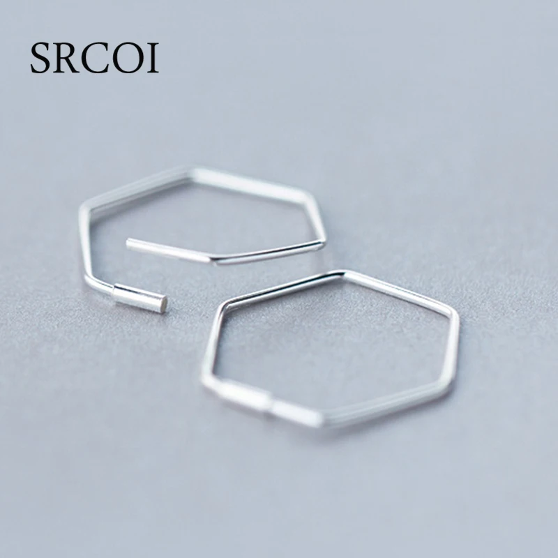 Женские серьги кольца из серебра 2020 пробы с шестигранным основанием|sterling silver hoop