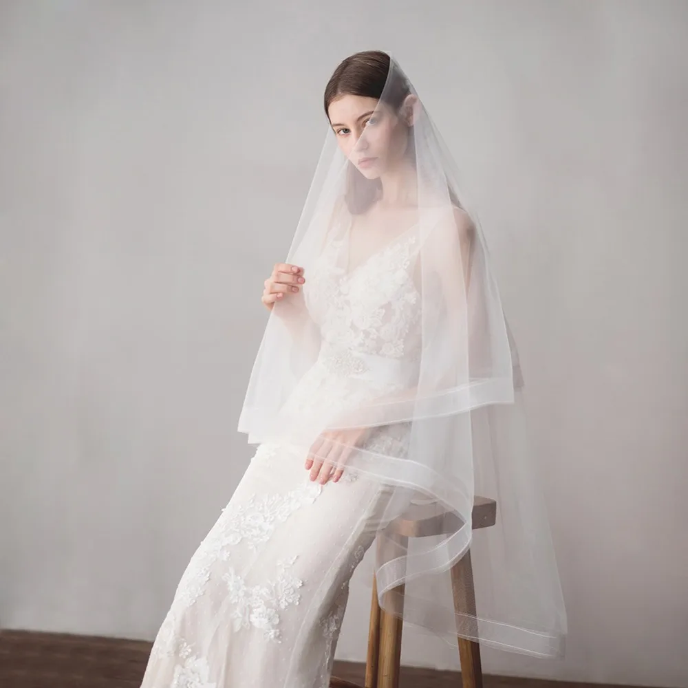 

Real Cut Edge 3m Long Cathedrail Veil Voile de Mariee Velo Simple Ivory Wedding Veil Bridal Veil Blusher Veil V609