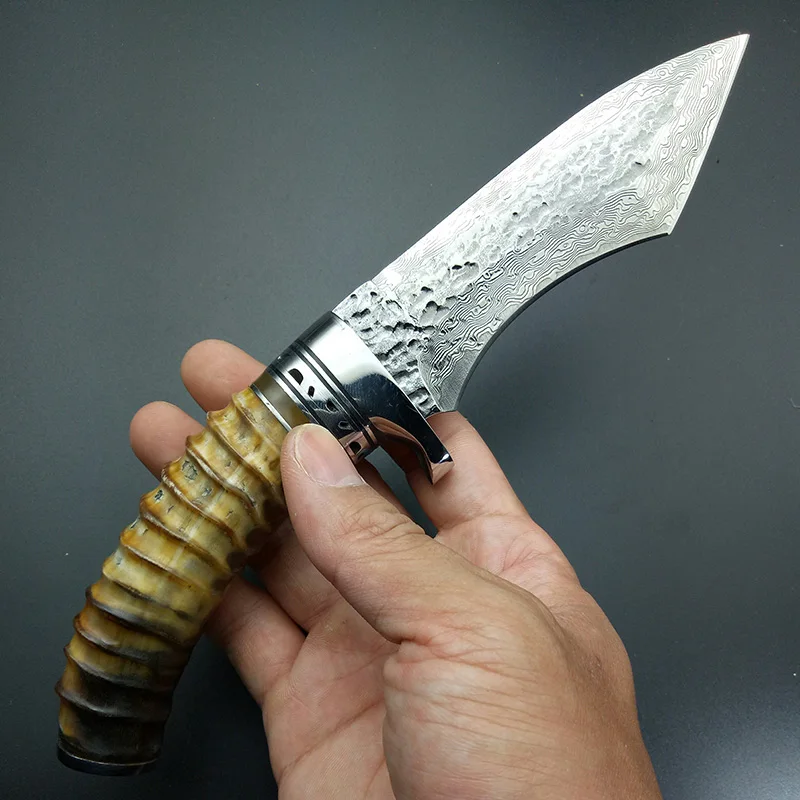 Новый дамасский боевой меч Рога Ручка дамасское лезвие охотничий нож Рыбалка