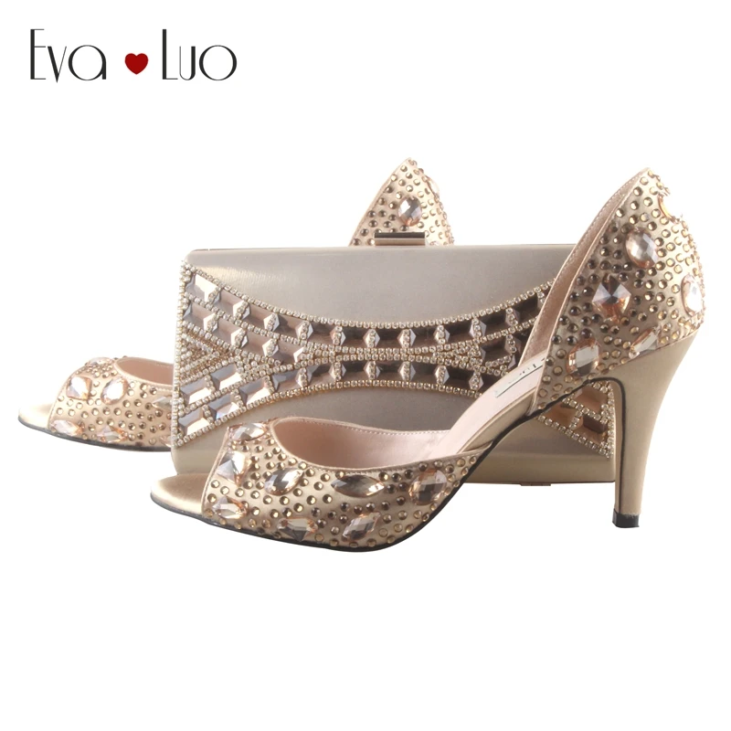 BS009 выполненные на заказ золотые стразы обувь и подходящая Сумочка набор женская