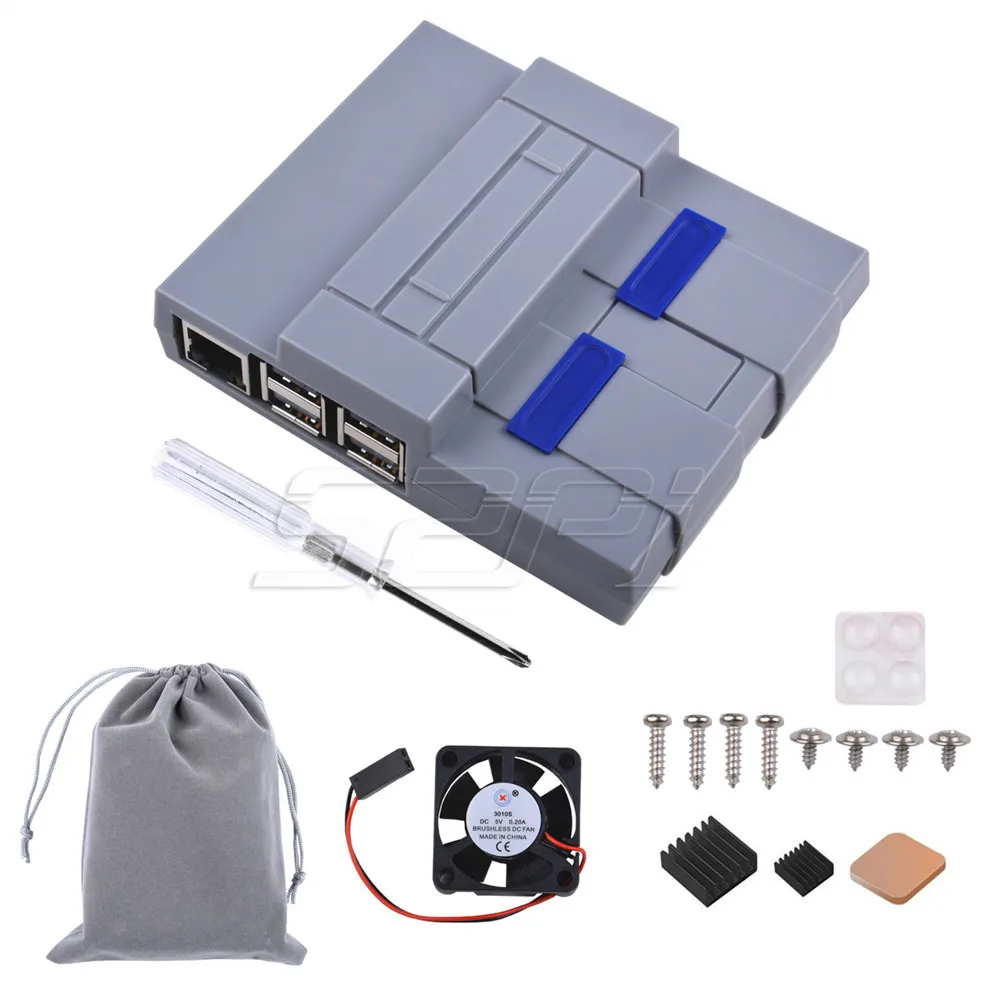 Case 52Pi NES Стильный чехол Корпус SNES Чехол комплект с охлаждающим вентилятором радиаторы для Raspberry Pi 3 Model B Plus/3 B/2 B/SNESPi - Цвет: Case