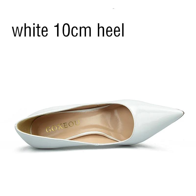 white 10cm heel GOXEOU, большие размеры 32-46, г. Новая модная женская обувь на высоком каблуке пикантные классические свадебные туфли на тонком каблуке белого, красного и телесного цвета - Цвет: white 10cm heel