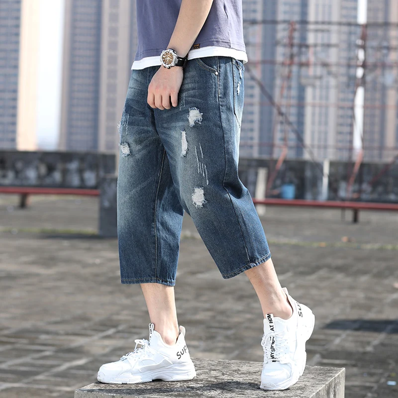 Весна Для Мужчин's Джинсовые шорты высокого качества мужские джинсовые шорты хлопок Прямо Мужской синий Повседневное мужские короткие джинсы с разрывами синий