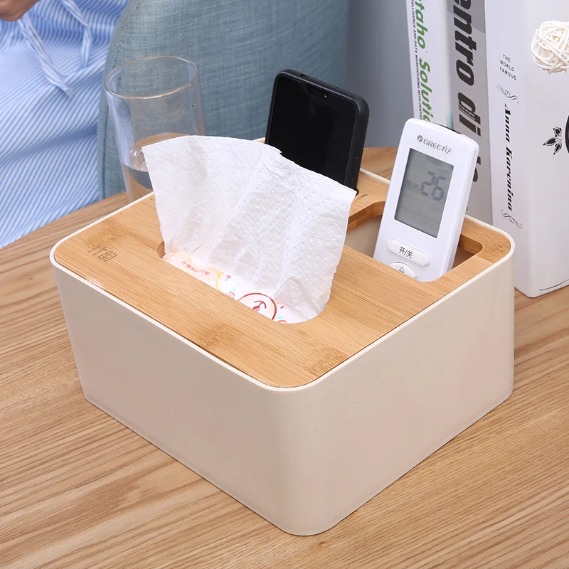 Bamboo Rectangular Tissue Box Can Put Mobile Phone And Air Conditioning Remote Control Storage 3164 | Дом и сад