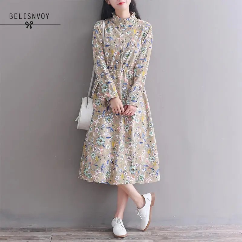 Винтажная Повседневная Свободная Женская одежда Mori Girl весенне осенние платья с