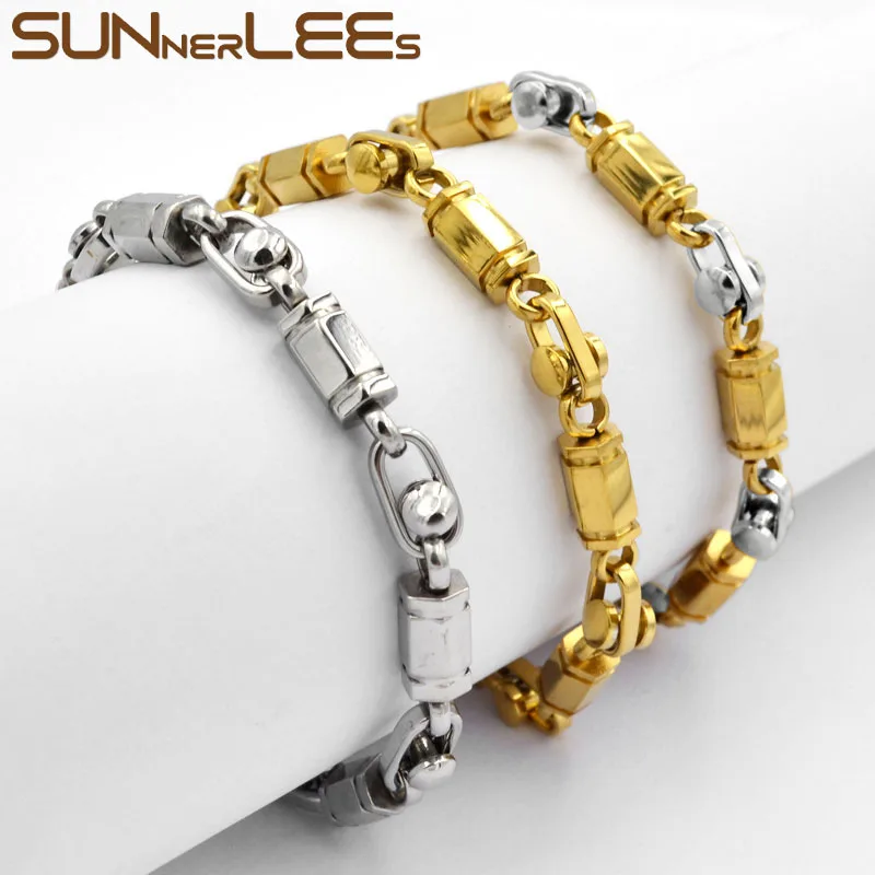 SUNNERLEES модные ювелирные изделия браслет из нержавеющей стали 6 мм звеньевая цепь