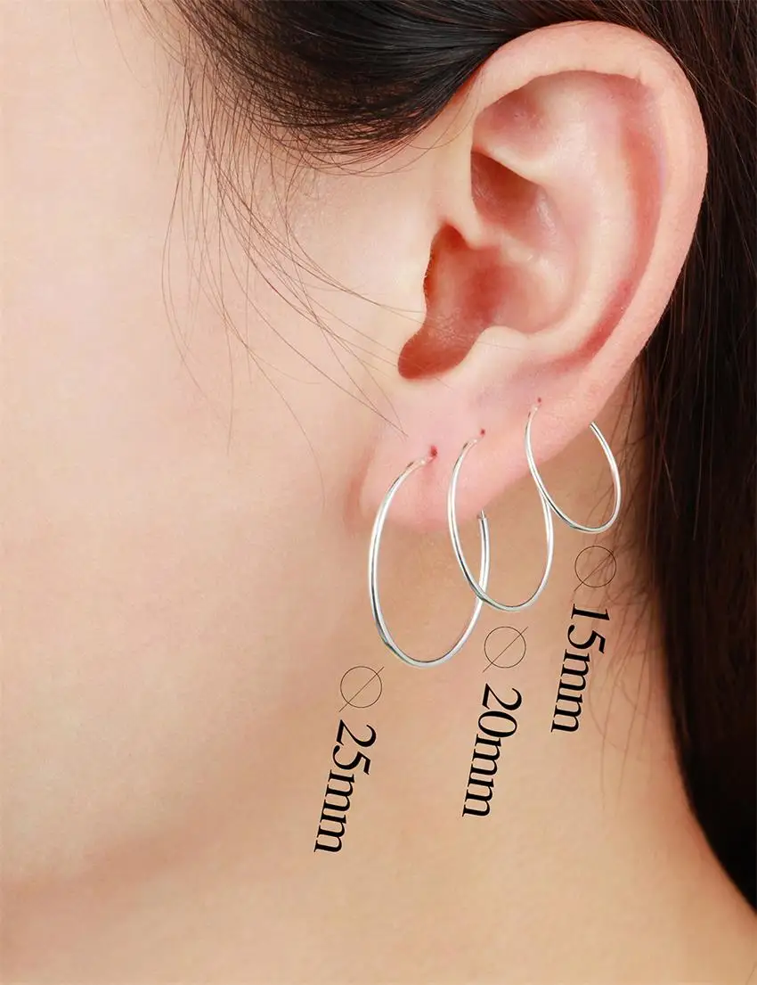 Маленькие круглые серьги Обручи из настоящего серебра 925 пробы 6 размеров для