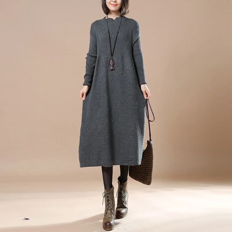 Женское трикотажное платье свитер с высоким воротником и длинным рукавом|dress