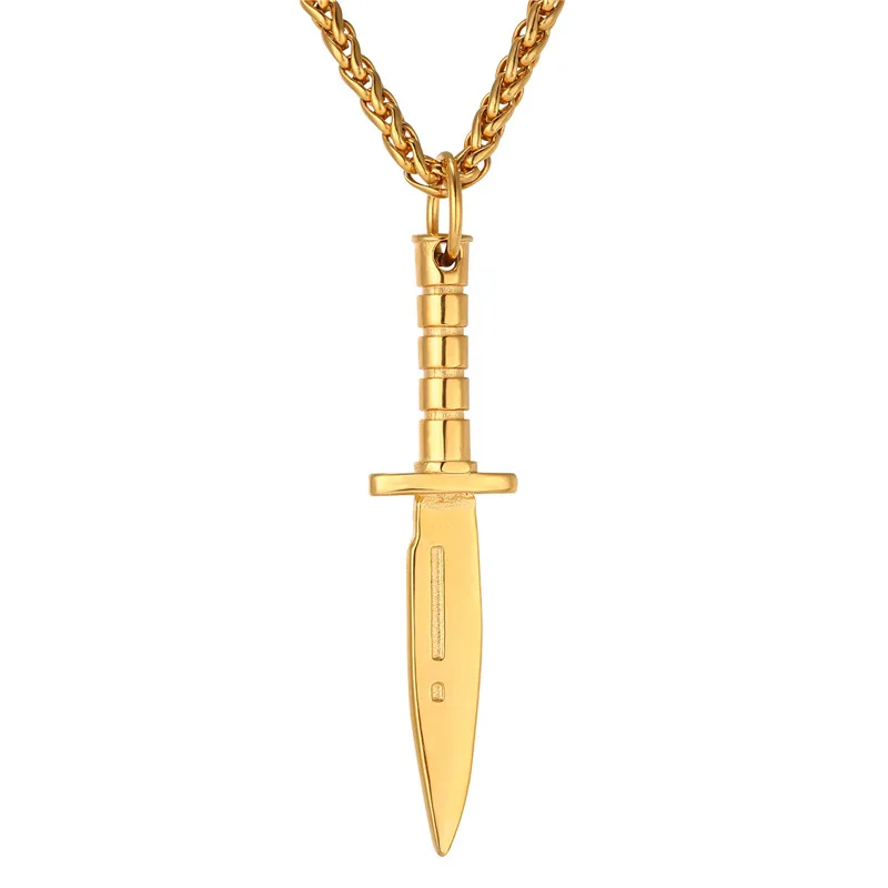 Золотой цвет Starlord Dagger/ожерелье «меч» кулон из нержавеющей стали/золотой цвет Веревка Цепь для мужчин оружие хип-хоп Байкер ювелирные изделия GP2468 - Окраска металла: Золотой цвет
