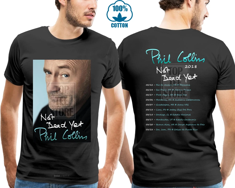 Фото Черная футболка для мужчин Phil Collins Not Dead Yet Tour 2018 Размеры S 4Xl|t shirt|black t shirtblack shirt men |