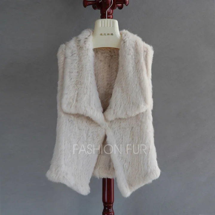Beige Новые модные классические женские Включите воротник женские с натуральным кроличьим мехом вязаный жилет YH122 - Цвет: Beige