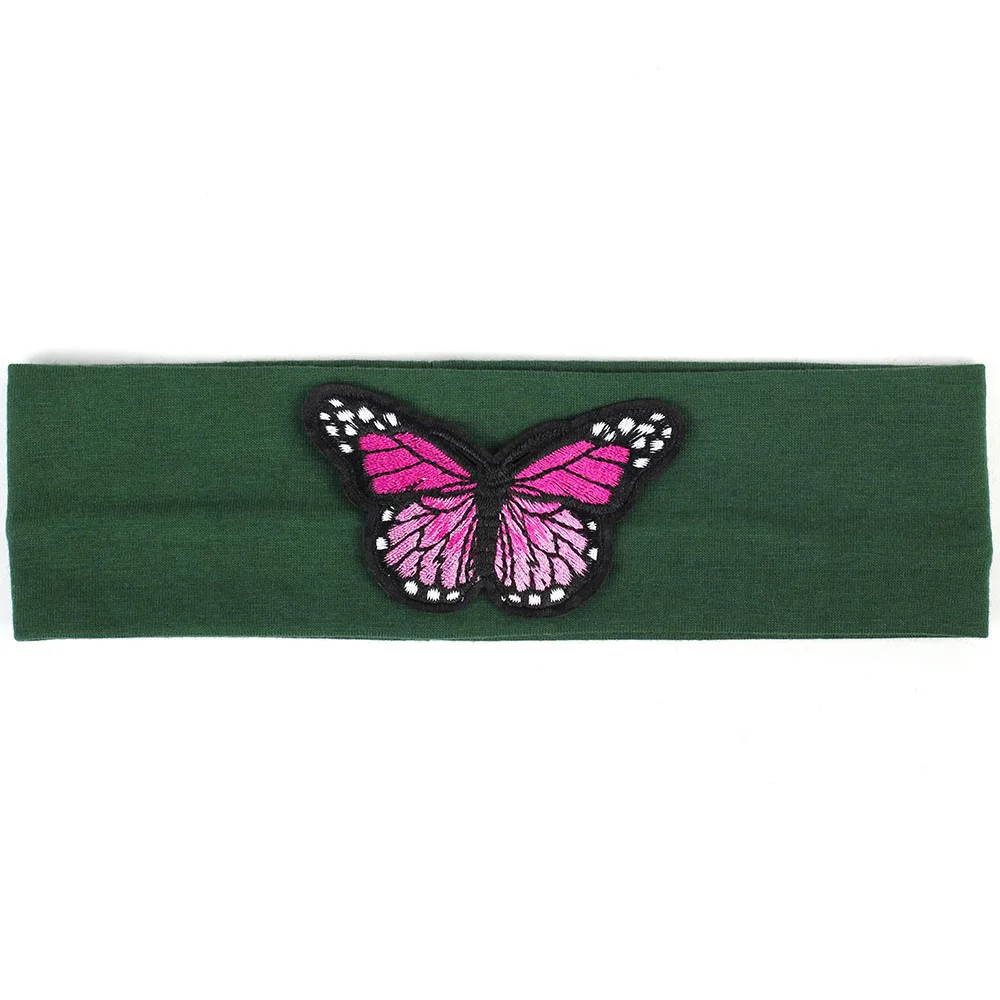 Pink Army Green Geebro/модные однотонные эластичные повязки на голову для девочек, хлопковая эластичная повязка на голову с бабочкой для девочек, детские аксессуары для волос - Цвет: Pink Army Green