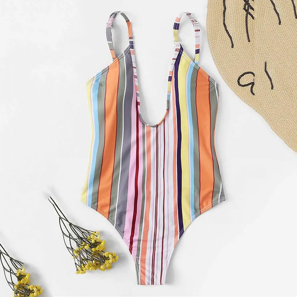 SAGACE полосатое бикини с принтом сексуальный цельный купальник открытой спиной