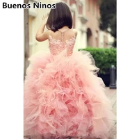ins style childrens sleeveless see through lace tutu dresses for girls flower stage performance tulle pompous wedding dress pin