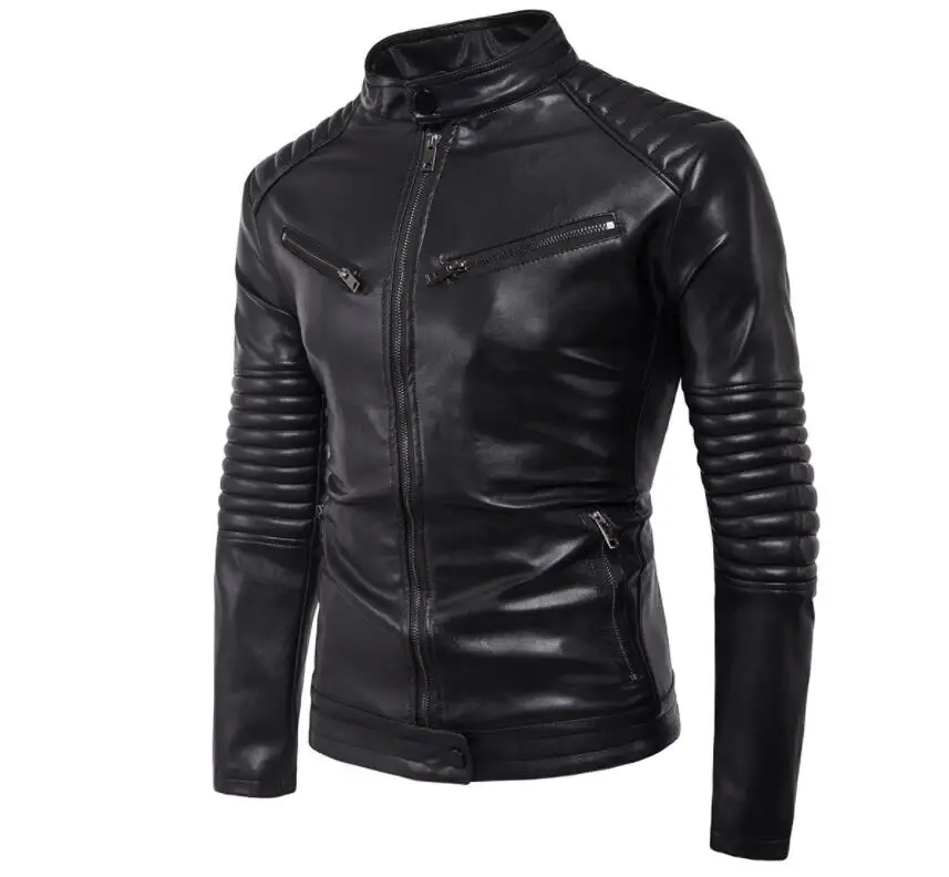 

mens leather jacket slim motorcycle coat jackets stand collar clothes personalized jaqueta de couro stage street fashion black