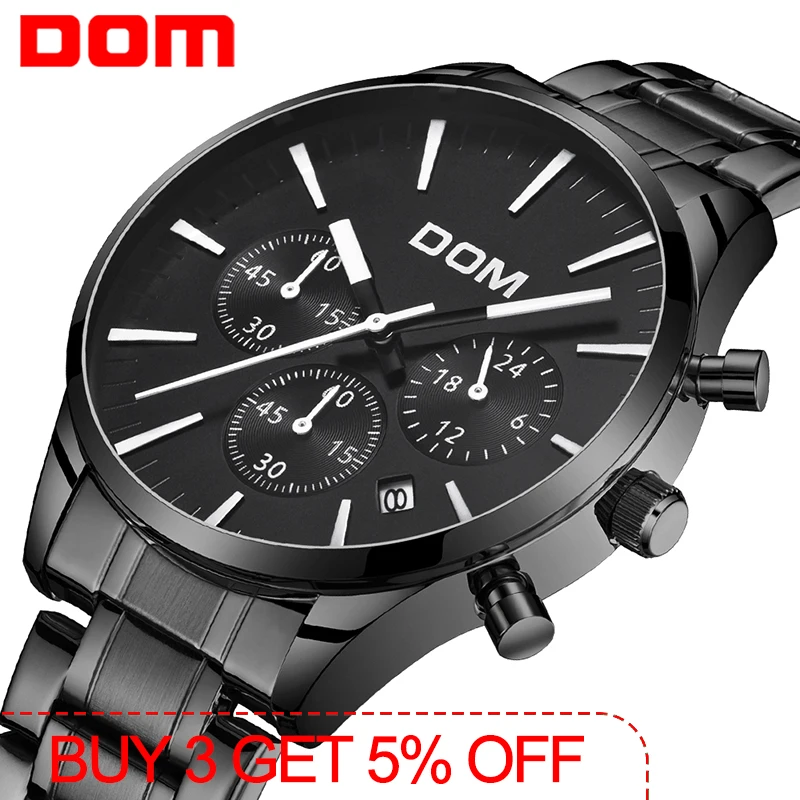 DOM, новинка, часы для мужчин, люксовый бренд, секундомер, мужские спортивные часы, высокое качество, сталь, кварцевые наручные часы, Relogio Masculino M-635BK-1M