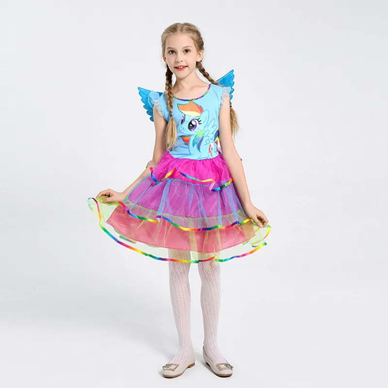 Girl Rainbow Princess Dress My Little Pony Party Cosplay Costume + Pony's Wig +Wing Clothes Set | Детская одежда и обувь