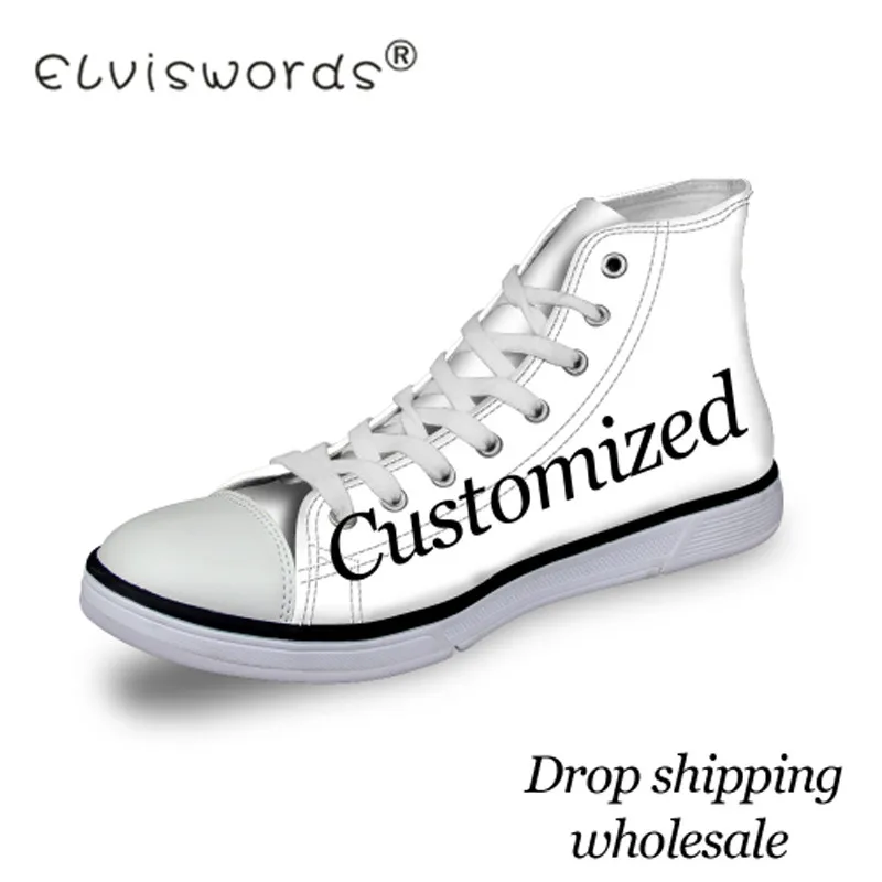 ELVISWORDS/женские высокие парусиновые туфли с 3D принтом логотипа Прямая поставка