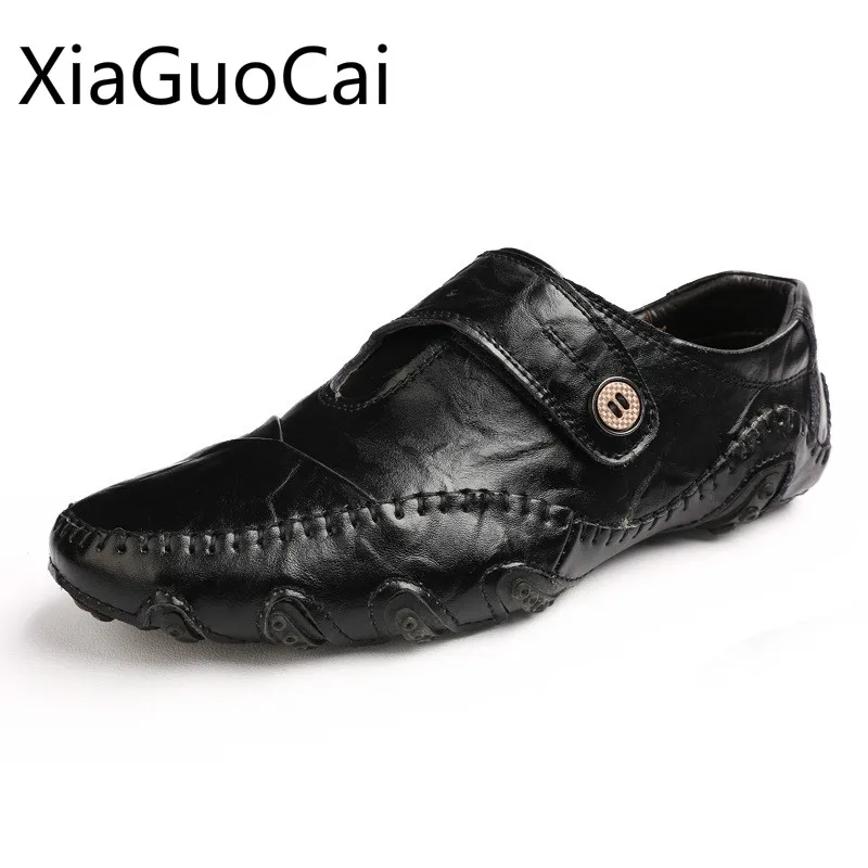 

Genuine Leather Round Toe Fashion Men Casual Shoes Spring and Autumn Solid Breathable Male Flat Sneakers Waterproof Shoes