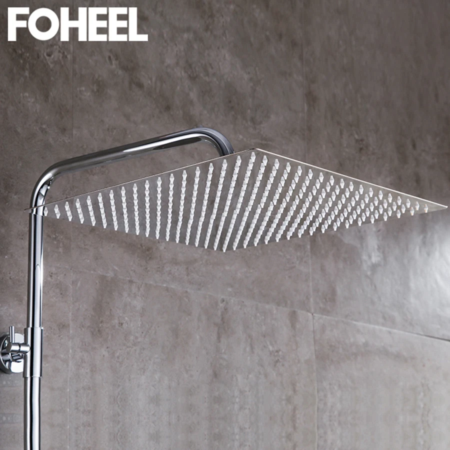 FOHEEL 16/12/10/8/6/4 дюйма круглые& квадратная душевая головка Нержавеющая сталь полированный хромированный настенный Ванная комната насадка для душа с эффектом дождя
