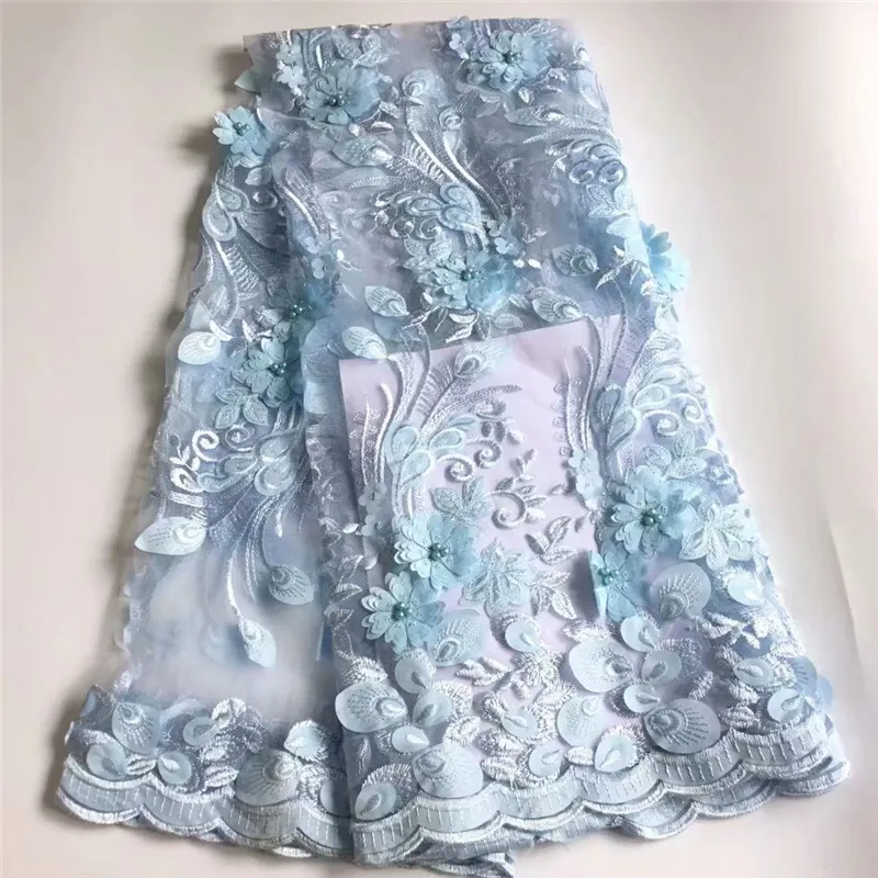 5 ярдов/партия fashionnigeran французский бусины/небесно голубой африканский кружево