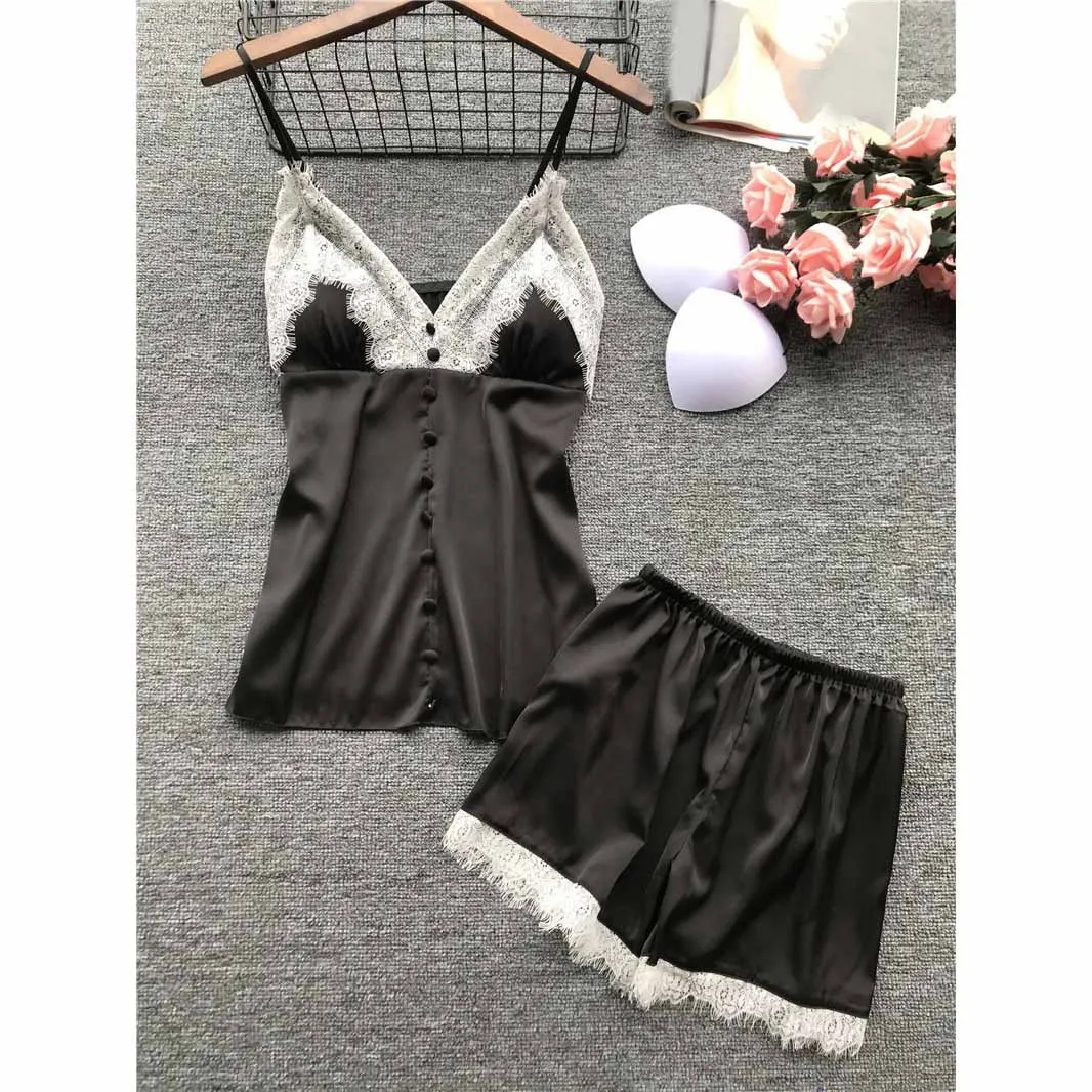 Комплект из 2 предметов летние женские пижамные комплекты с сатиновым топом