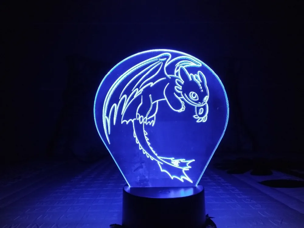 Как приручить дракона ночник светодиодный 3D иллюзия USB сенсорный датчик RGB ребенок дети подарок ночь ярость настольная лампа украшение стола