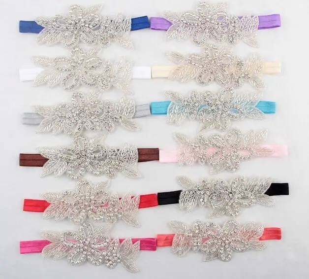

Cute Kids Baby Girls headbands Rhinestone flowers with leaves Headbands children hair accessories YH402
