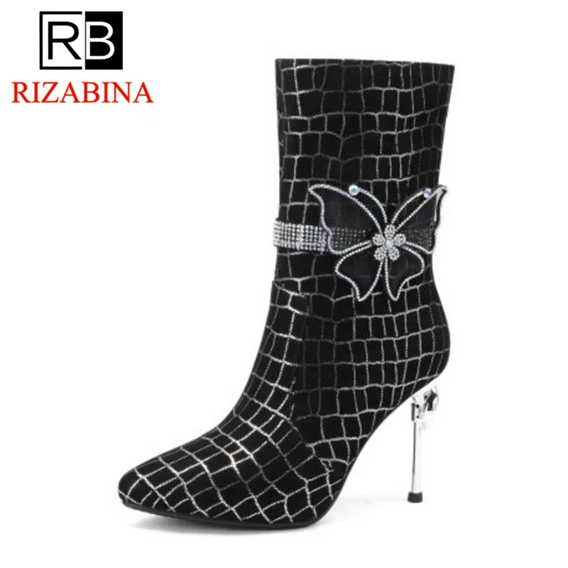 RizaBina/женские сапоги из натуральной кожи на высоком каблуке Теплая обувь меху