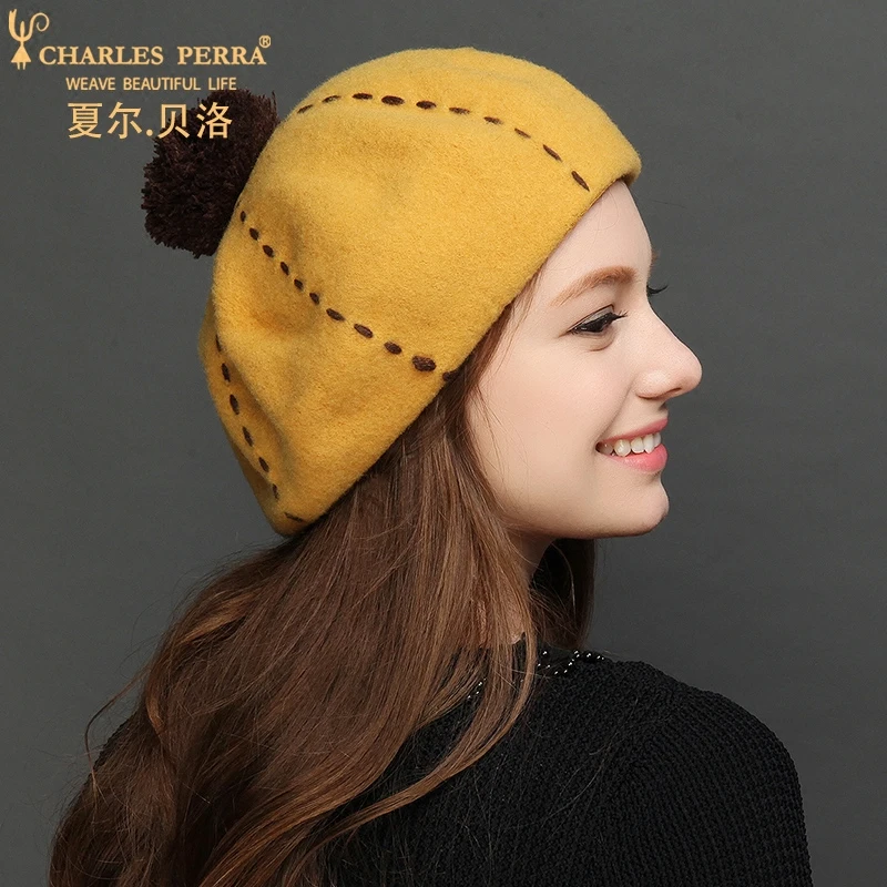 

Charles Perra Brand Women Wool Hats Caps Autumn Winter New Elegant Warm Lady Berets Casual Fashion Samll Fedoras 2812