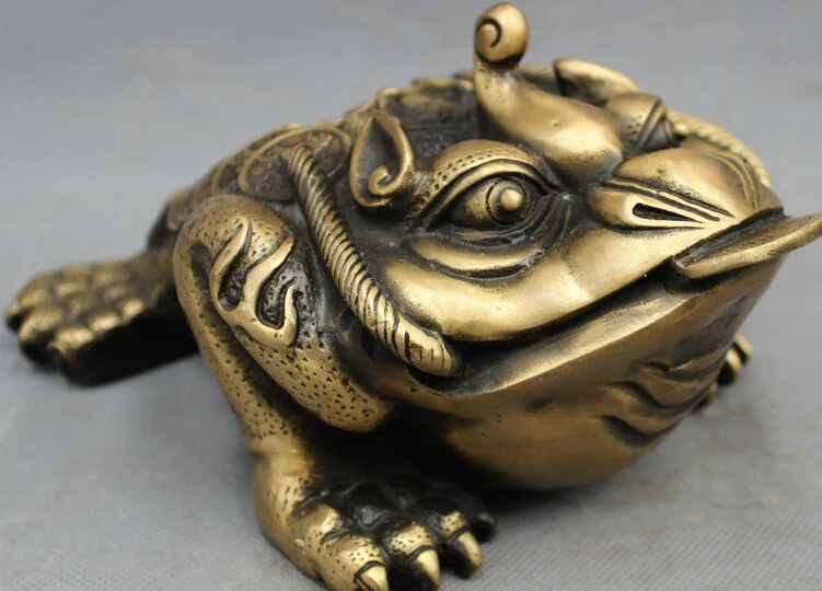 JP S62 Chinese Bronze FengShui Wealth Coin Jump Hoptoad Toad Statue Animals Figurine NB |