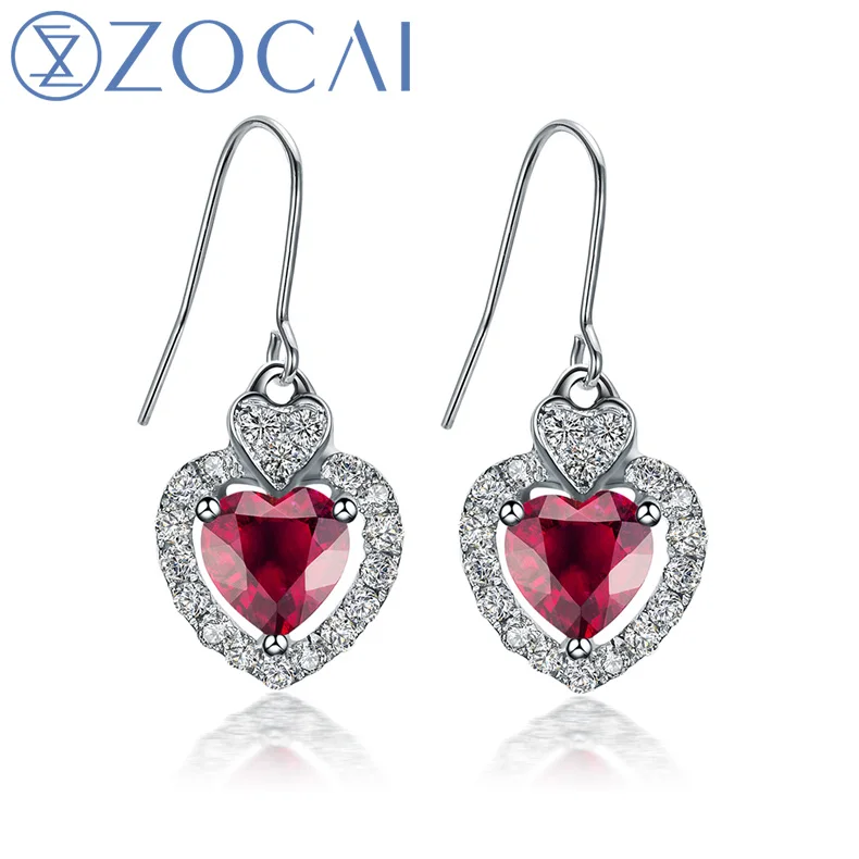 

ZOCAI Heart Shape Genuine Ruby Red 0.6 CT Certified Drop Earrings with 0.20 CT Diamond 18K White Gold (Au750) E00908