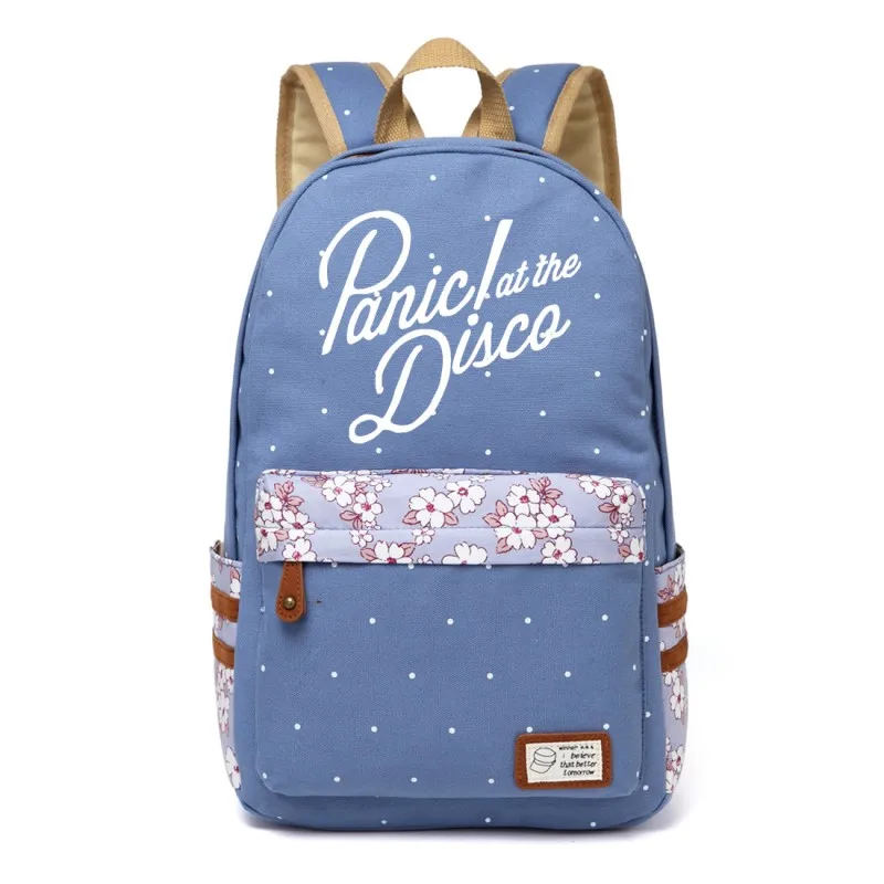 Wathet Blue22 Wishot Panic! At The Disco холщовый мешок цветок рюкзак для девочек женские школьные сумки, сумки на открытом воздухе, дорожная сумка через плечо - Цвет: Wathet Blue22