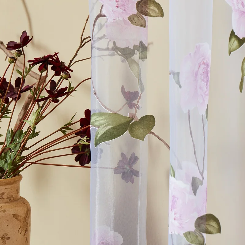 Pink flower Топ Finel короткие занавески s окна тюль занавески s для кухни вуаль отвесная драпировка занавески s дешевые пряжи занавески Цветочные готовые - Цвет: Pink flower