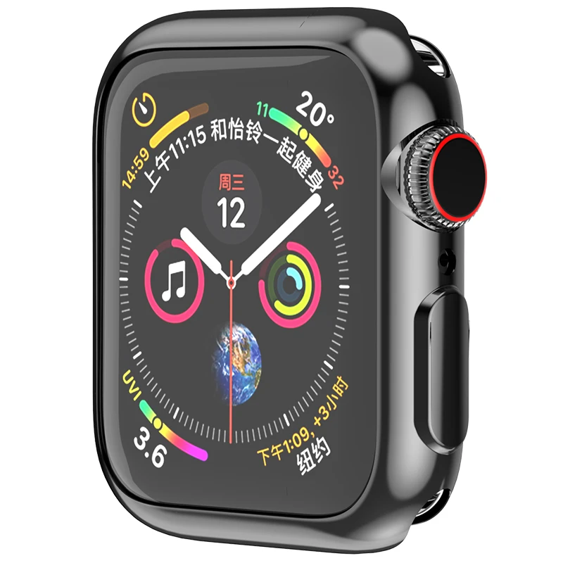 Черный Мягкий чехол из ТПУ для Apple Watch 4 мм 40 мм/44 мм модный защитный силиконовый бампер - Цвет: Черный