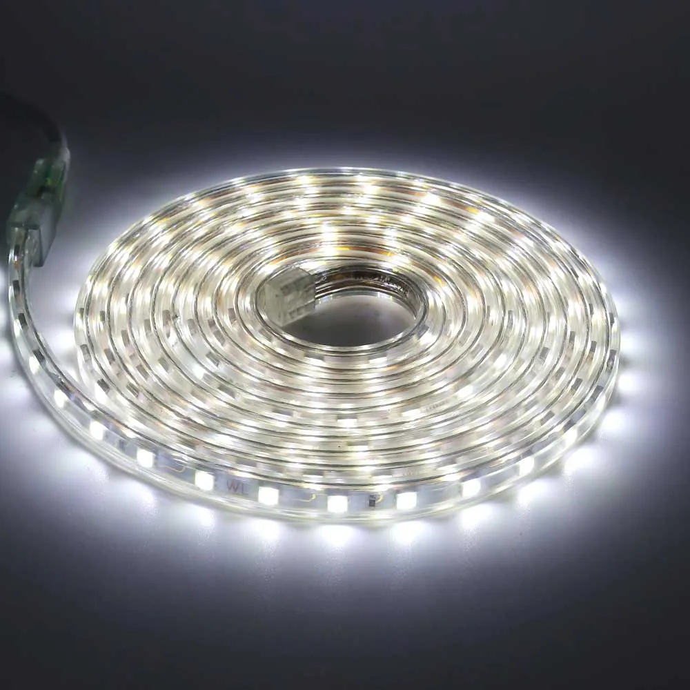 White XUNATA 220V SMD5050 60 Светодиодный s/m Светодиодные ленты Водонепроницаемый гибкий светодиодный ленточный светильник полоса веревка высокое яркий светодиодный лента с штепсельная вилка британского стандарта - Испускаемый цвет: White