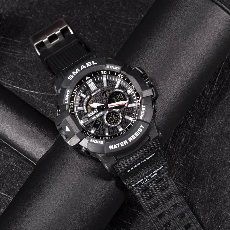 

Black Military Quartz Watches Army Men's Wristwatch LED Watch Leather Digtial Dual Time Men Clock Reloj Hombre Sport Watch Army