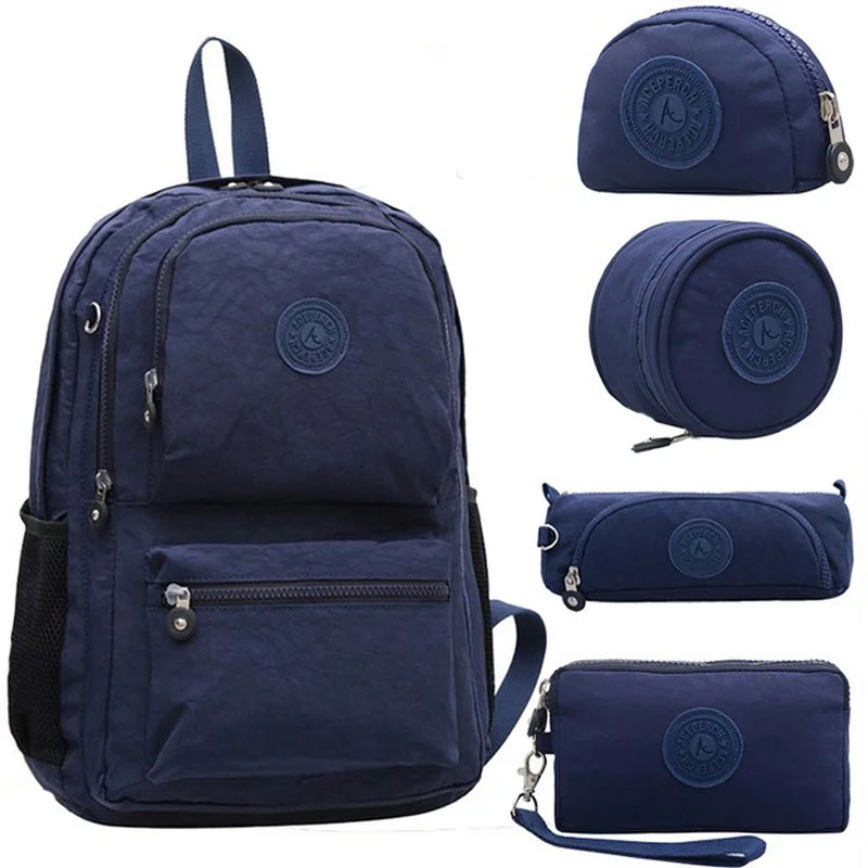 5 pieces Blue ACEPERCH Повседневный школьный рюкзак для девочек-подростков, женские рюкзаки, нейлоновый рюкзак для ноутбука, женский рюкзак - Color: 5 pieces Blue