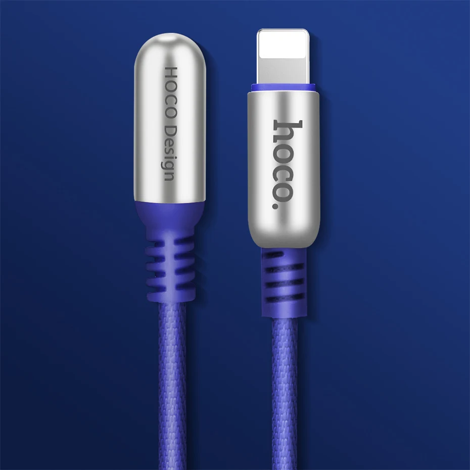 HOCO USB кабель для Apple 2.4A Быстрая зарядка цинковый сплав 90 градусов для Apple iPhone 8 7 6 11 Pro X XS Max XR iPad кабель для синхронизации данных - Цвет: Blue