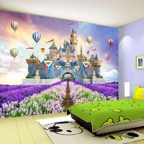 Детская спальня настенная бумага фиолетовый цветок воздушный шар Талия замок альцар барбакан фото фрески для гостиной настенные бумажные рулоны