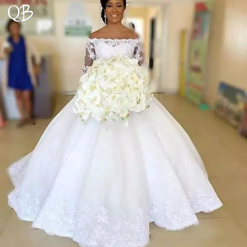 Custom Made Wedding Dresses Ball Gown Long Sleeve Lace Appliques Plus Size Bridal Gowns 2019 New Fashion ZD54