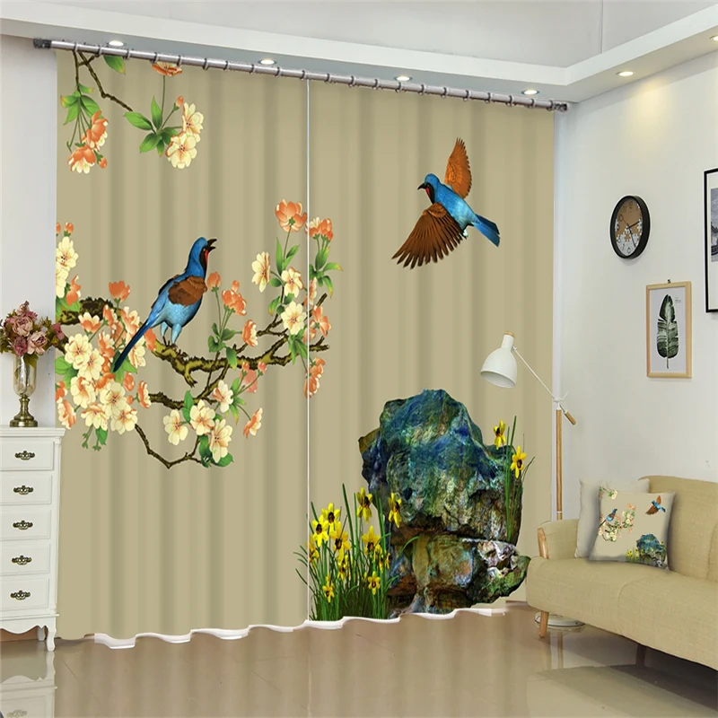 

Customized Bird Luxury 3D Blackout Window Curtain Drapes For Living room Bed room Hotel Wall Tapestry Cortinas