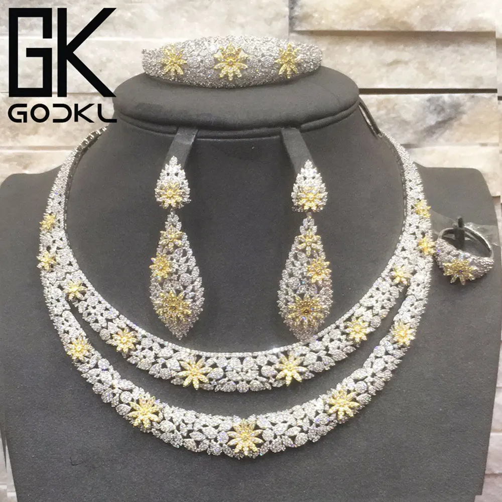 GODKI Роскошные двухслойные нигерийские Ювелирные наборы для женщин фианит