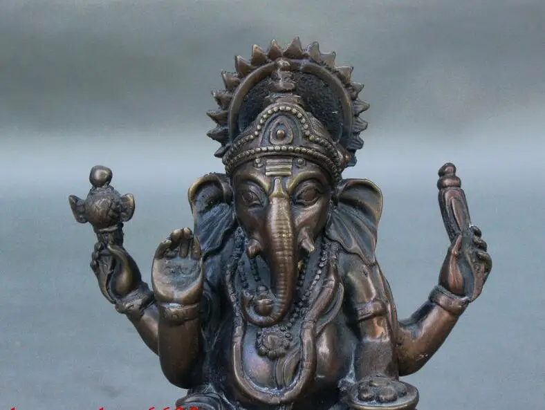 Тибетская бронза 4 Amrs Ганапати Ганеш Властелин слон статуя Будды мыши|statue of liberty