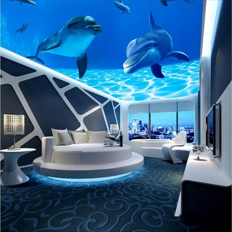 Фотообои синие мечты подводный Дельфин Украшение Потолка фоновые обои на заказ
