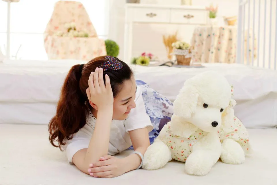 Милая кукла для девочки большая детская плюшевая игрушка пудель подарок на день