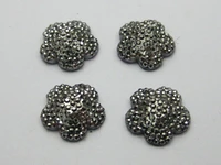 40 black silver colour acrylic flower flatback dotted rhinestone beads 15mm flat back resin