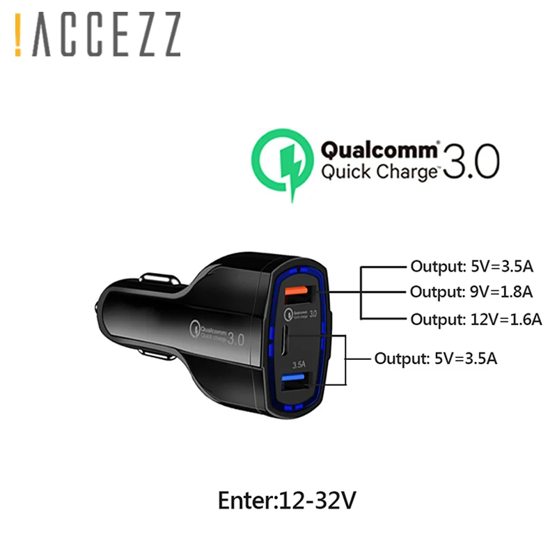 ! ACCEZZ универсальное Мини Автомобильное зарядное устройство с двумя портами USB QC